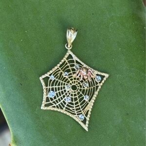 14KT Gold Spider Web Pendant